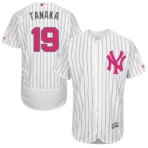Yankees #19 Masahiro Tanaka White Strip Flexbase Authentic Collection Mother's Day Stitched MLB Jersey - Click Image to Close